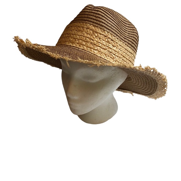 Hats, straw hat beachy Sun hat SZ 7 1/2” Summer swim Tan & cream Beach bum cute - Picture 4 of 5